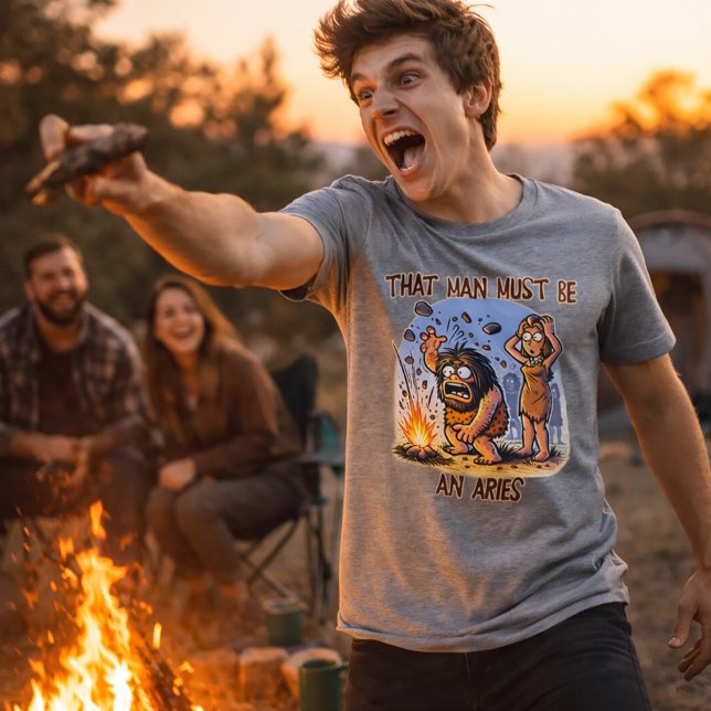 Funny Aries Zodiac Shirt Caveman Humour Tee (Creator Uploaded)