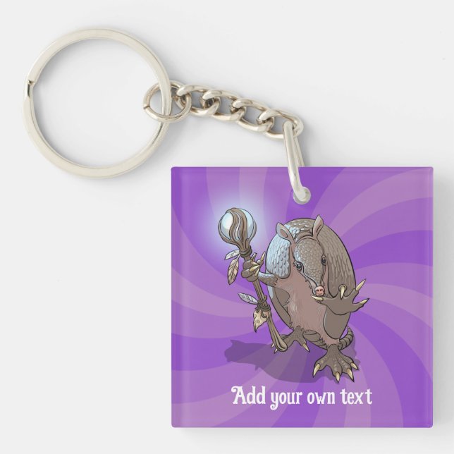 Funny Armadillo Add Your Own Text Hypnotic Cartoon Key Ring (Front)