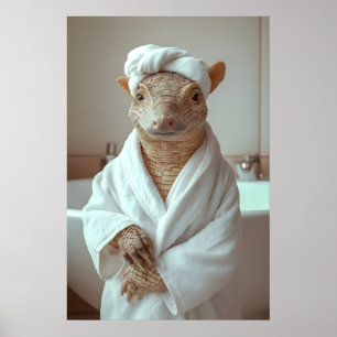 Funny Armadillo Bath Print, Bathroom Animal Wall Poster