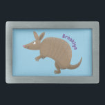 Funny armadillo happy cartoon illustration belt buckle<br><div class="desc">This happy armadillo is looking for fun! Drawn in cute cartoon illustration style.</div>