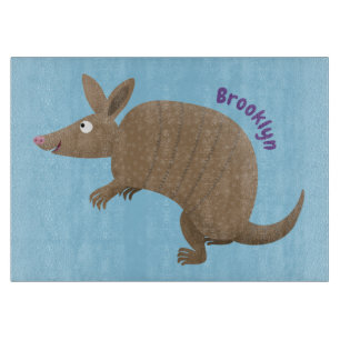 Funny armadillo happy cartoon illustration cutting board