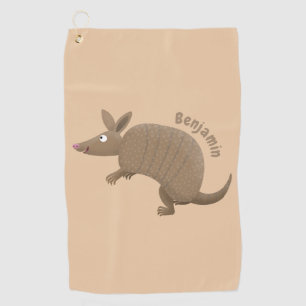 Funny armadillo happy cartoon illustration golf towel