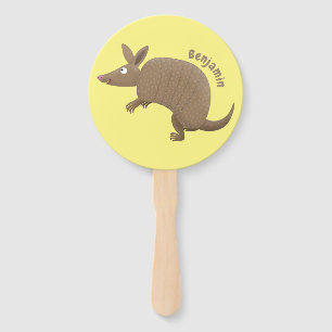 Funny armadillo happy cartoon illustration hand fan