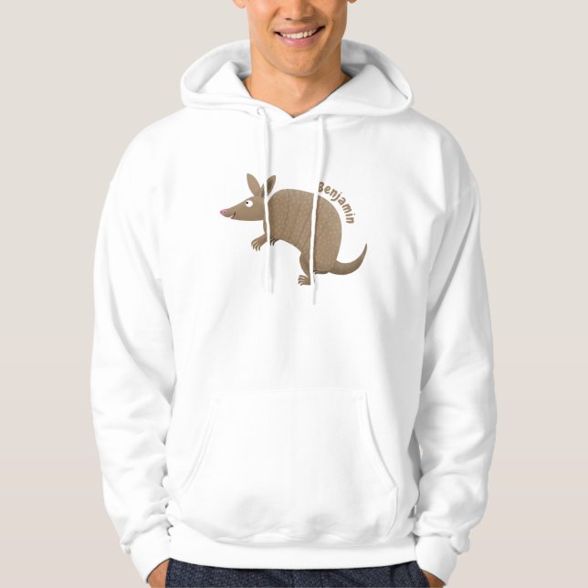 Funny armadillo happy cartoon illustration hoodie (Front)