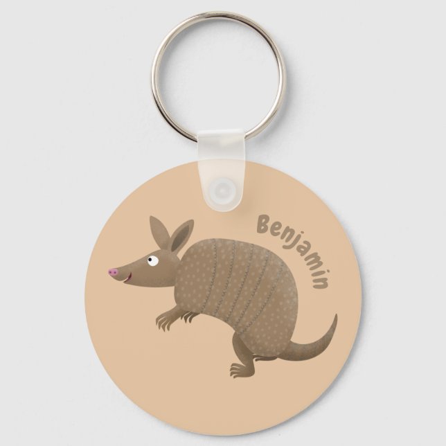 Funny armadillo happy cartoon illustration key ring (Front)
