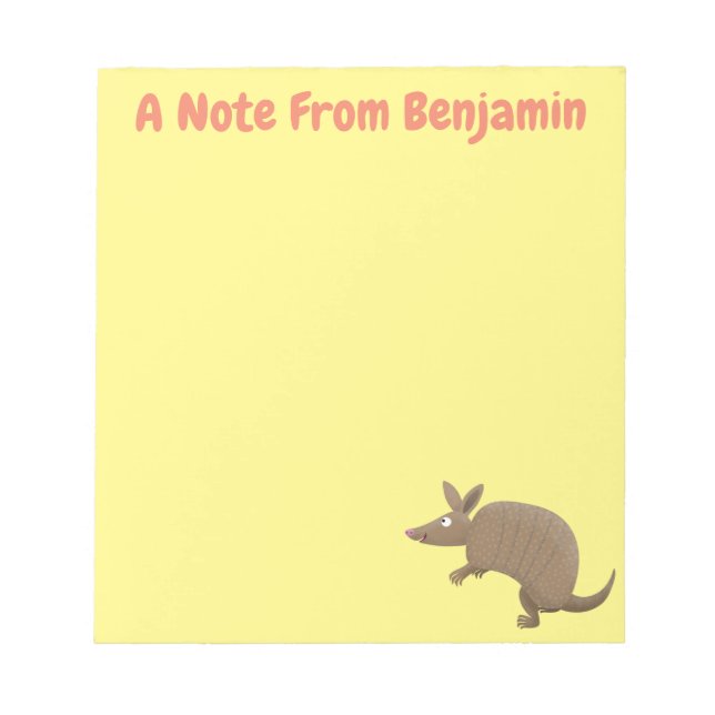 Funny armadillo happy cartoon illustration notepad (Front)