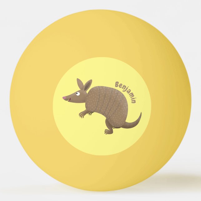 Funny armadillo happy cartoon illustration ping pong ball (Front)
