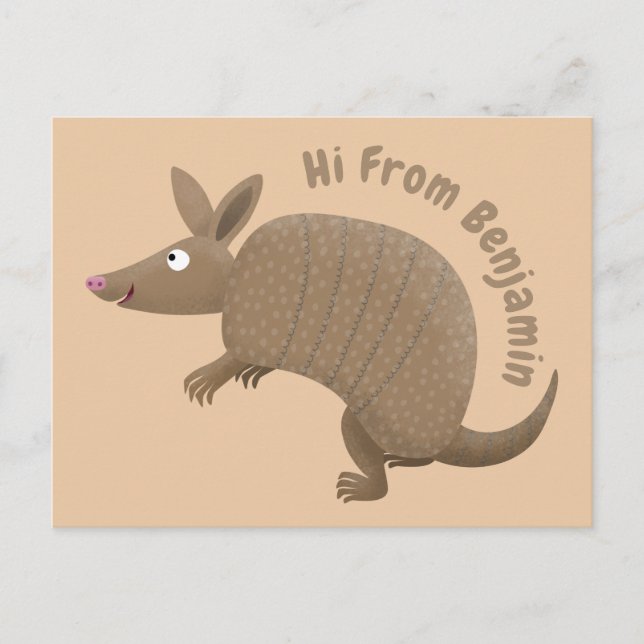 Funny armadillo happy cartoon illustration postcard (Front)