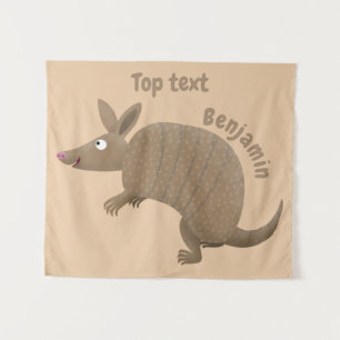Funny armadillo happy cartoon illustration tapestry