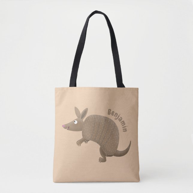 Funny armadillo happy cartoon illustration tote bag (Front)