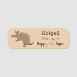 Funny armadillo happy cartoon personalised name tag