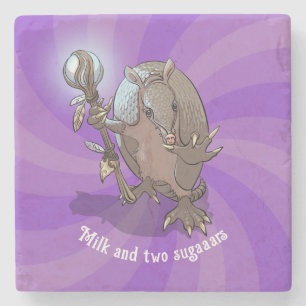 Funny Armadillo Milk & Two Sugars Hypnotic Cartoon Stone Coaster