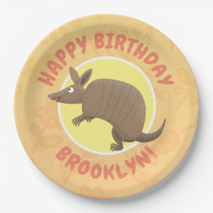 Funny armadillo personalised cartoon birthday paper plate