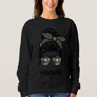 Funny Army Mum Messy Bun Hair Glasses Sweatshirt