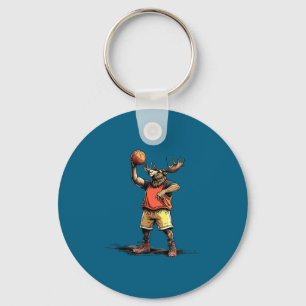Funny Art Basketball Moose Player Sports Lover Key Ring
