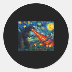 Funny Art Japanese Monster Kaiju In Van Gogh Starr Classic Round Sticker