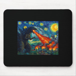 Funny Art Japanese Monster Kaiju In Van Gogh Starr Mouse Pad
