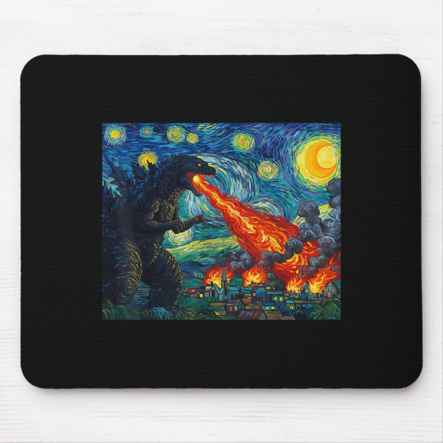 Funny Art Japanese Monster Kaiju In Van Gogh Starr Mouse Pad (Front)