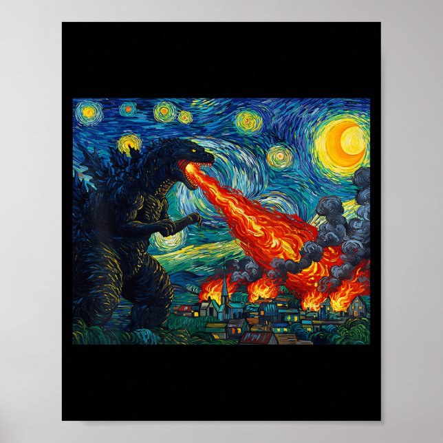Funny Art Japanese Monster Kaiju In Van Gogh Starr Poster (Front)