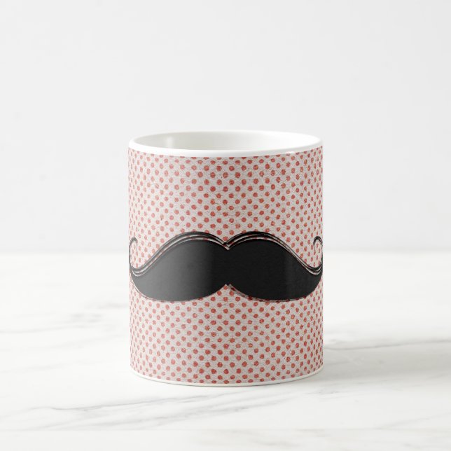 Funny Artistic Black Moustache & Red Polka Dots Coffee Mug (Center)