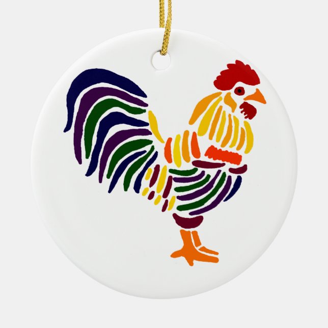 Funny Artistic Rooster Ceramic Ornament (Front)