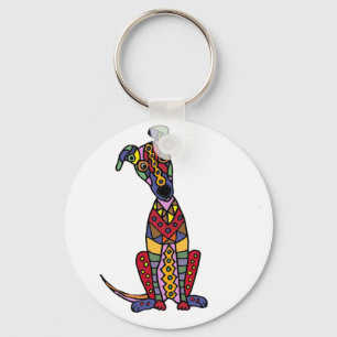 Funny Artsy Greyhound Dog Abstract Art Key Ring