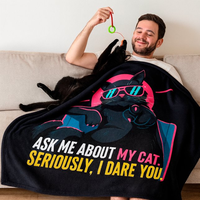 Funny Ask Me About My Cat Matching Cat & Owner Fleece Blanket (Creator Uploaded)