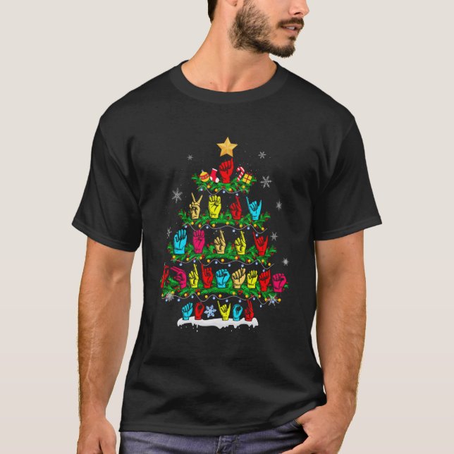 Funny Asl Tree Sign Language Xmas Deaf Pride Gift  T-Shirt (Front)