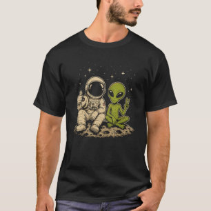 Funny Astronaut And Friendly Alien Moon Adventure T-Shirt