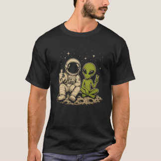 Funny Astronaut And Friendly Alien Moon Adventure T-Shirt
