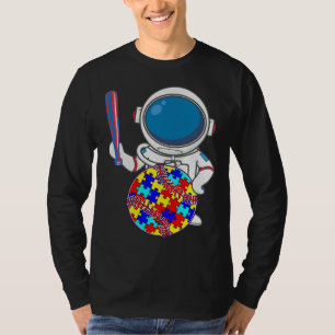 Funny Astronaut Autism Awareness Puzzle Piece Base T-Shirt