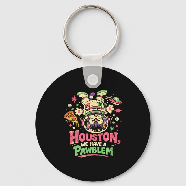 Funny astronaut cat pawblem meme  key ring (Front)
