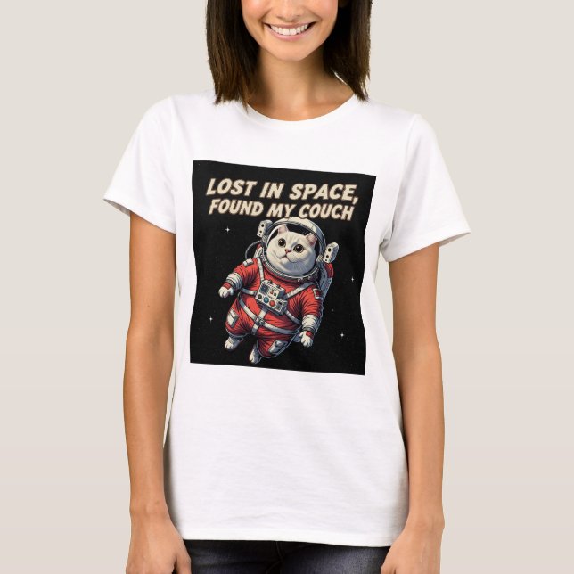 Funny Astronaut Cat T-Shirt: Lost in Space, Pet T-Shirt (Front)