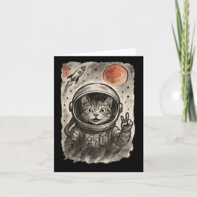 Funny Astronaut Cat Taking Selfie Space Kitten Lov Card (Front)