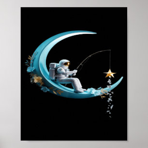 Funny Astronaut Christmas Floral Chinoiserie Space Poster