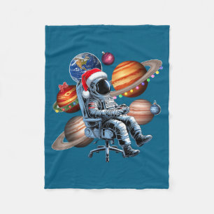 Funny Astronaut Christmas Space Lights Santa Hat P Fleece Blanket