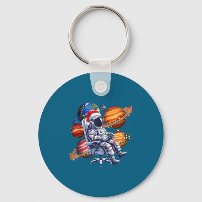 Funny Astronaut Christmas Space Lights Santa Hat P Key Ring (Front)