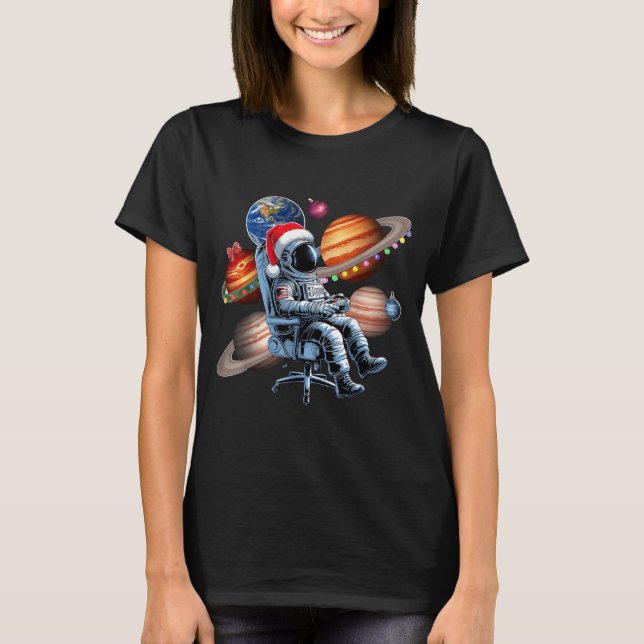 Funny Astronaut Christmas Space Lights Santa Hat P T-Shirt (Front)