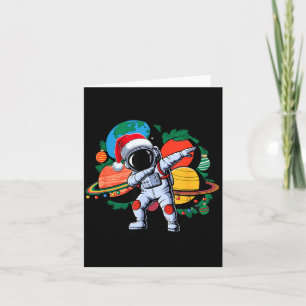 Funny Astronaut Christmas Space Planets Santa Hat Card