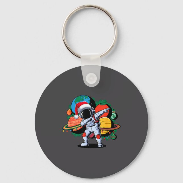 Funny Astronaut Christmas Space Planets Santa Hat  Key Ring (Front)