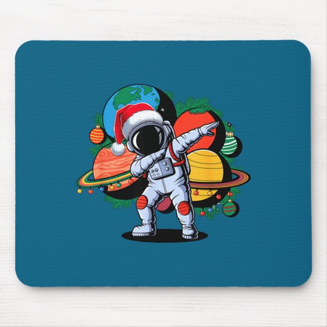 Funny Astronaut Christmas Space Planets Santa Hat  Mouse Pad (Front)