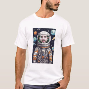 Funny Astronaut Face Cut Out Custom Dad Photo T-Shirt