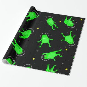 funny astronaut frogs space black wrapping paper