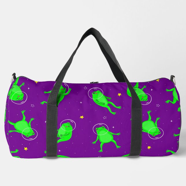 funny astronaut frogs space purple duffle bag (Front)
