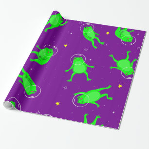 funny astronaut frogs space purple wrapping paper