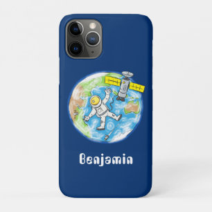 Funny astronaut in space and earth cartoon iPhone 11 pro case