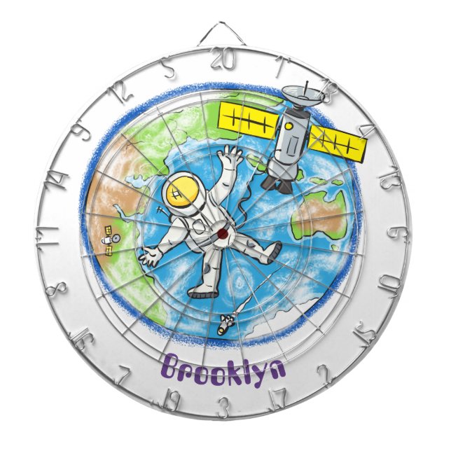 Funny astronaut in space and earth cartoon dartboard (Front)