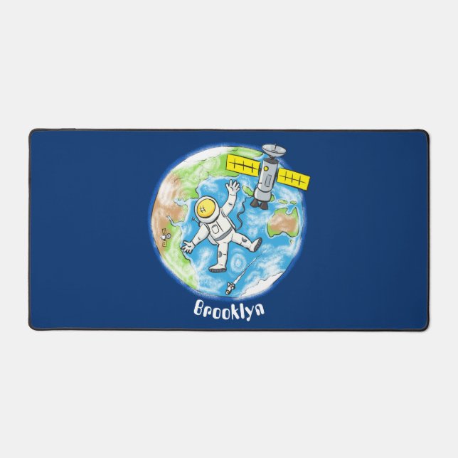 Funny astronaut in space and earth cartoon desk mat (Front)
