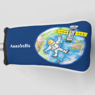 Funny astronaut in space and earth cartoon golf head cover