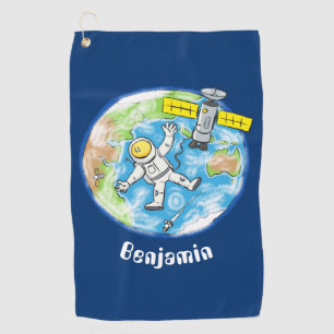 Funny astronaut in space and earth cartoon golf towel